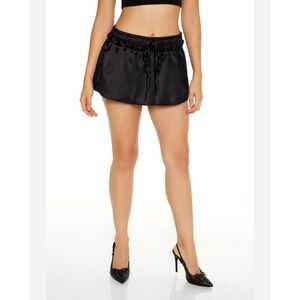 Forever 21 Black Satin Drawstring Mini Skirt Women's XL‎